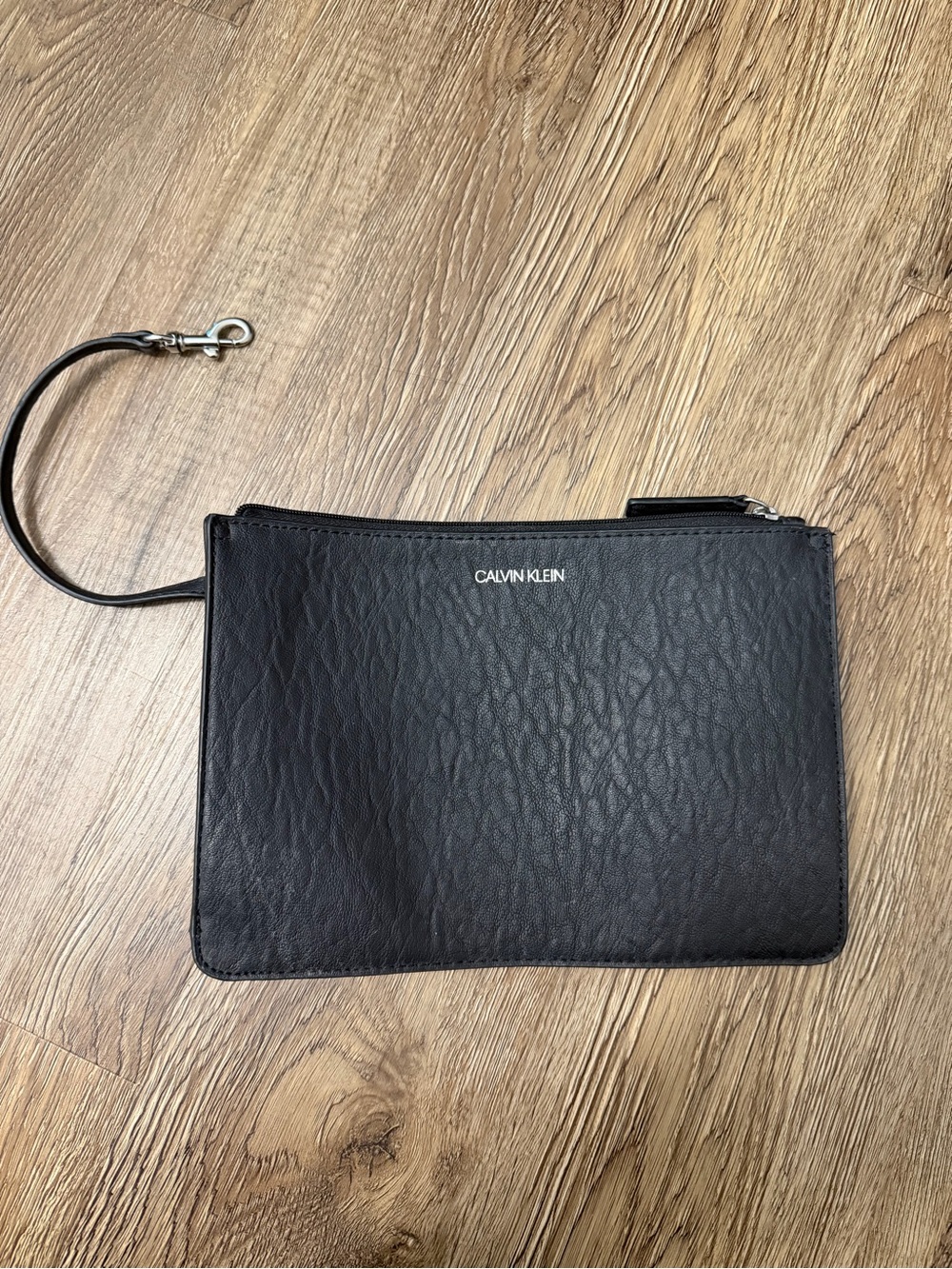Calvin Klein CK Leather Wristlet Pouch Clutch Purse Black